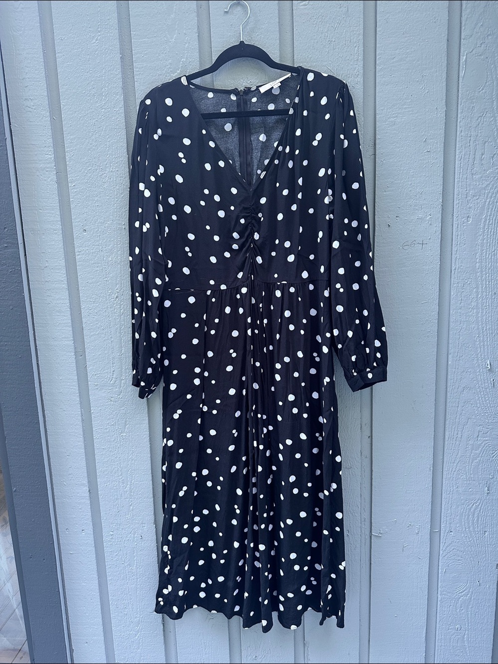 LOFT Black Dress with White Polka Dots — Long Sleeve